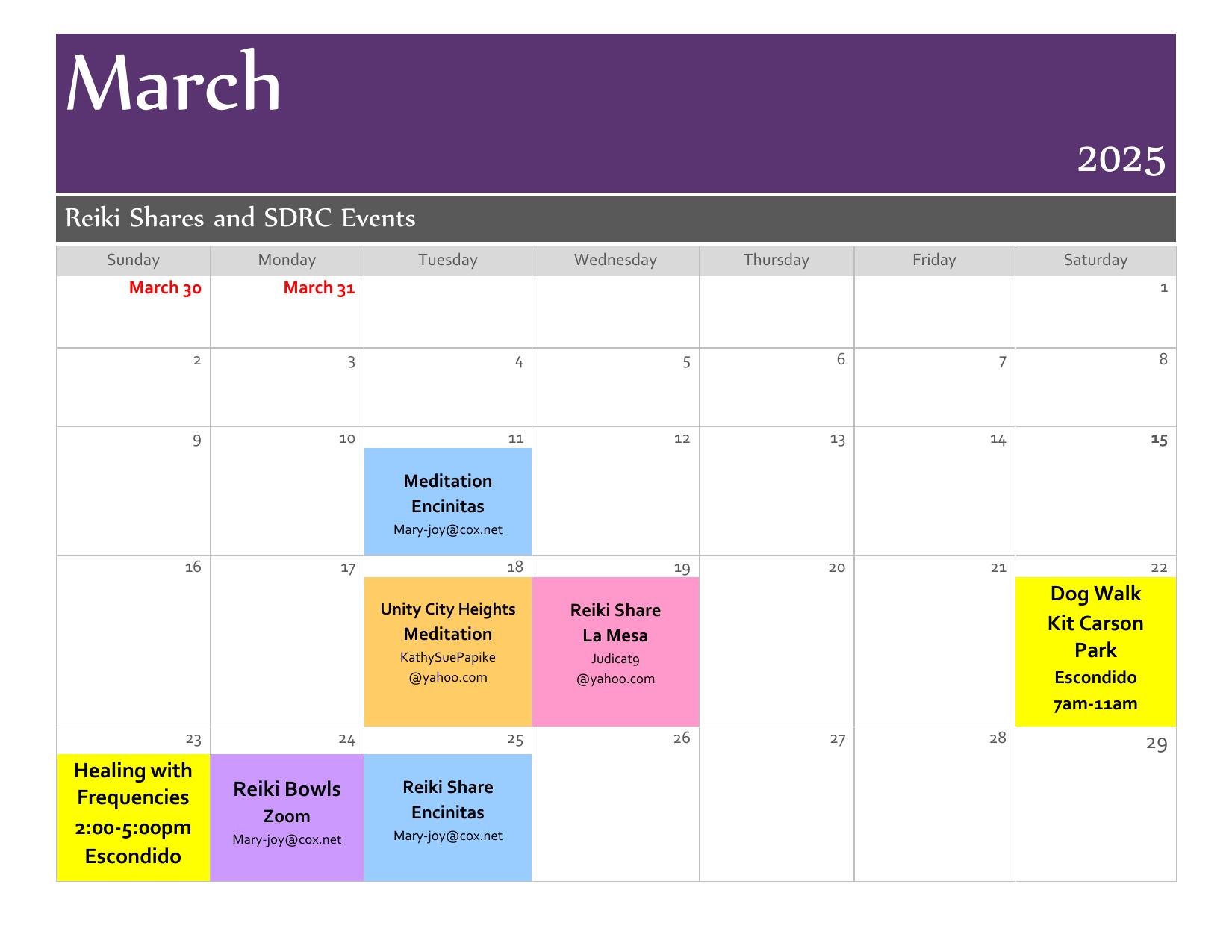 March 2025 calendar